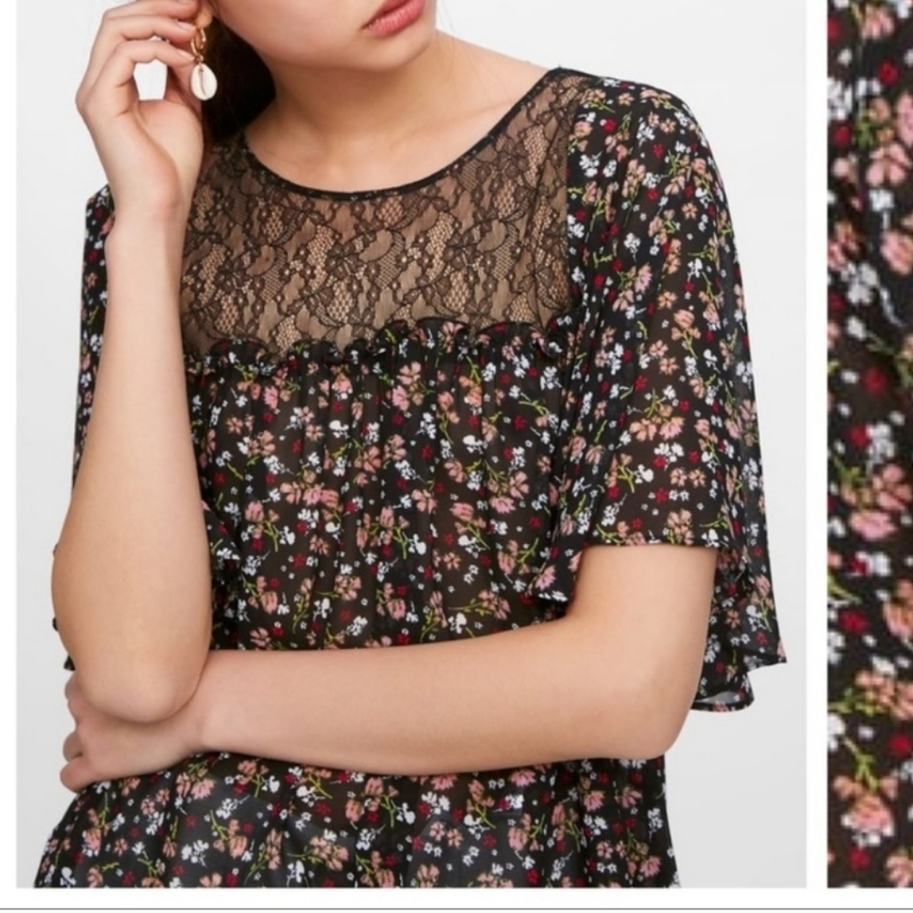 Zara Black Floral Print Blouse. Size S.